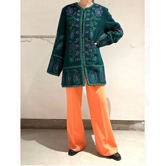 Linea by Louis Dell’ Olio Women’s Emerald Green Wool Blend Floral Paisley Embroi - Picture 1 of 11